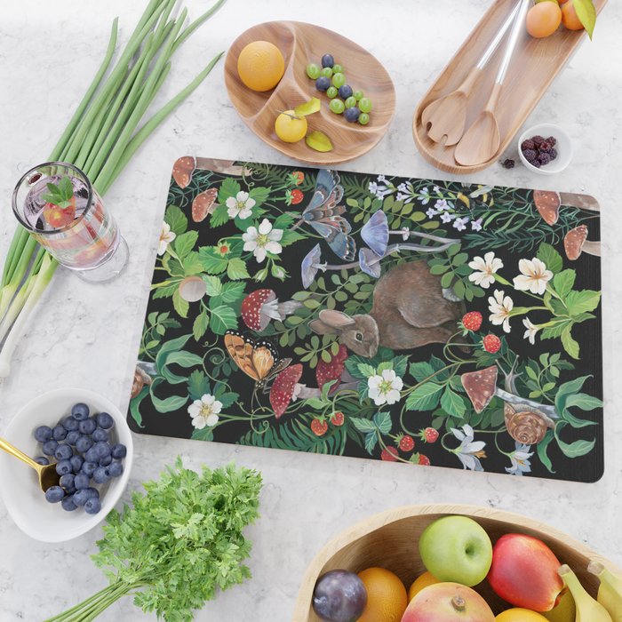 Rabbit and Strawberry Garden Cutting Board Gallery Image 2
