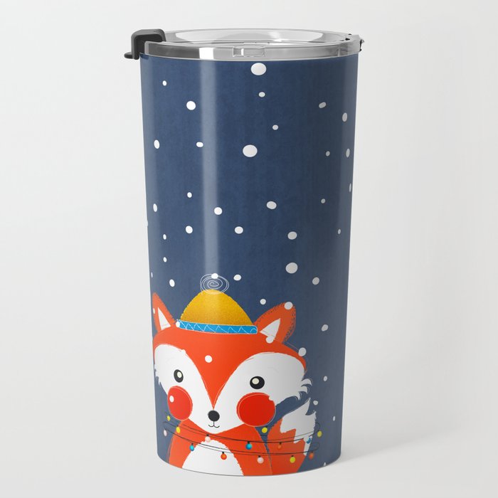 Cute christmas fox in the snow Travel Mug Gallery Image 3