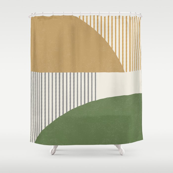 Quarter Circle Lines - Gold Green Shower Curtain Gallery Image 1