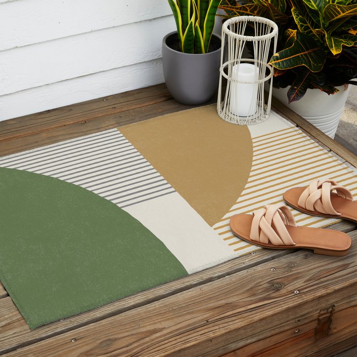 Quarter Circle Lines - Gold Green Outdoor Rug Gallery Image 2