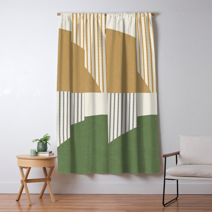 Quarter Circle Lines - Gold Green Window Curtain Gallery Image 5