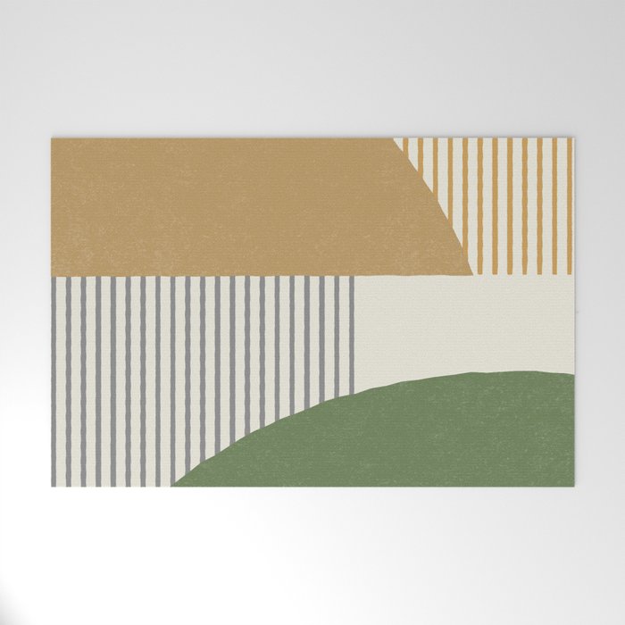 Quarter Circle Lines - Gold Green Welcome Mat Gallery Image 1