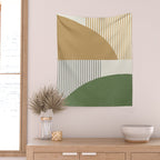 Quarter Circle Lines - Gold Green Wall Tapestry Gallery Image 2