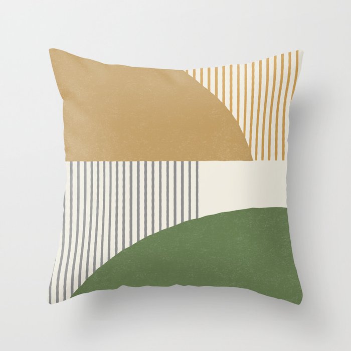 Quarter Circle Lines - Gold Green Throw Pillow Gallery Image 6