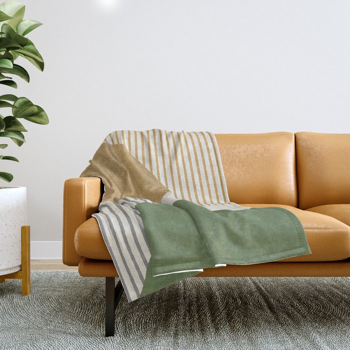 Quarter Circle Lines - Gold Green Throw Blanket Gallery Image 1