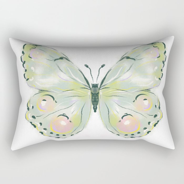 Exquisite Light Green Watercolour Butterfly Rectangular Pillow Gallery Image 2