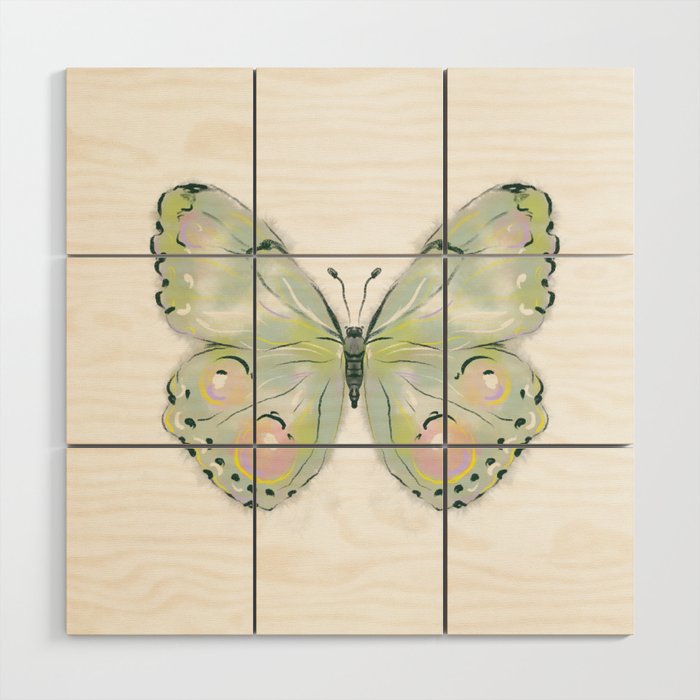 Exquisite Light Green Watercolour Butterfly Wood Wall Art Gallery Image 1