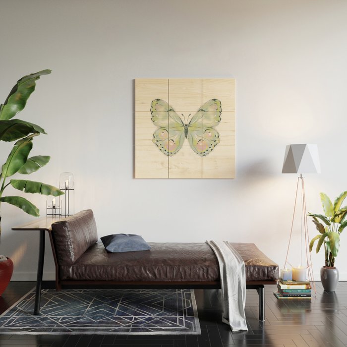Exquisite Light Green Watercolour Butterfly Wood Wall Art Gallery Image 2