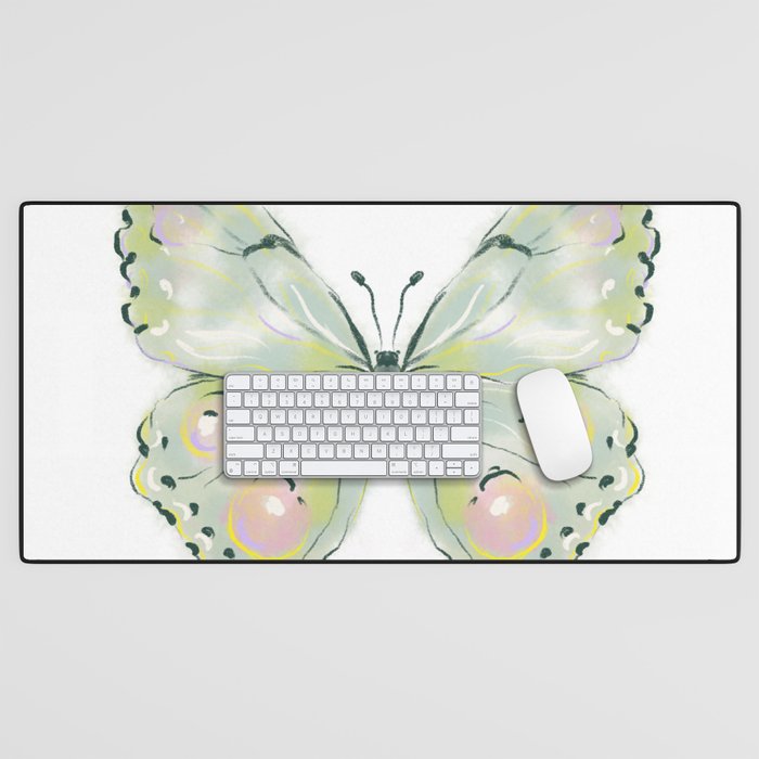 Exquisite Light Green Watercolour Butterfly Desk Mat Gallery Image 1