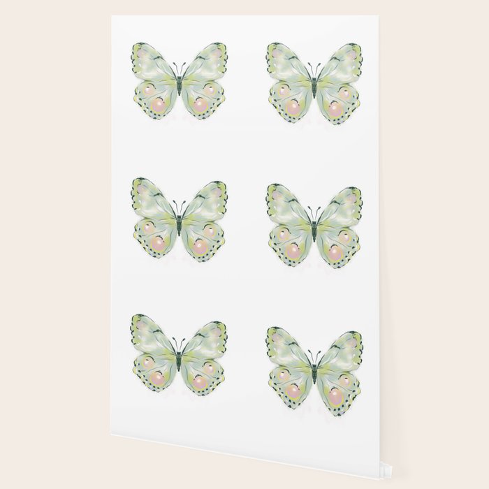 Exquisite Light Green Watercolour Butterfly Wallpaper Gallery Image 2