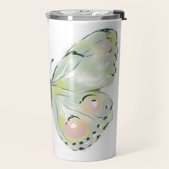 Exquisite Light Green Watercolour Butterfly Travel Mug Gallery Image 2