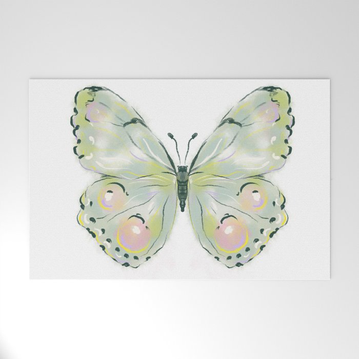 Exquisite Light Green Watercolour Butterfly Welcome Mat Gallery Image 1