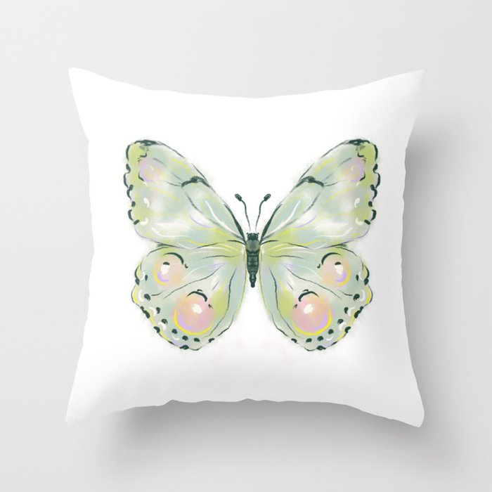 Exquisite Light Green Watercolour Butterfly Throw Pillow Gallery Image 6