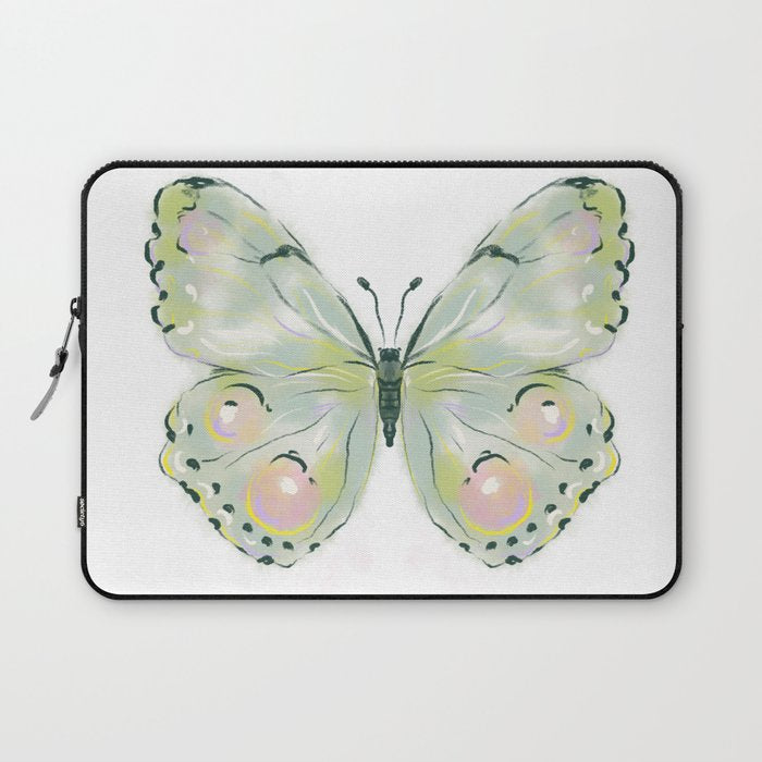 Exquisite Light Green Watercolour Butterfly Laptop Sleeve Gallery Image 1