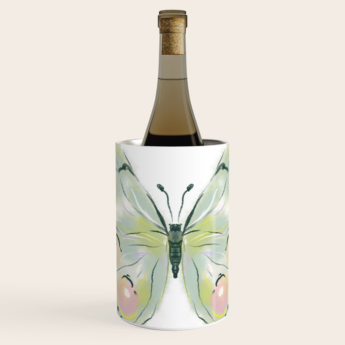 Exquisite Light Green Watercolour Butterfly Wine Chiller Gallery Image 1
