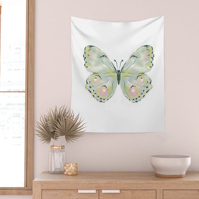 Exquisite Light Green Watercolour Butterfly Wall Tapestry Gallery Image 2