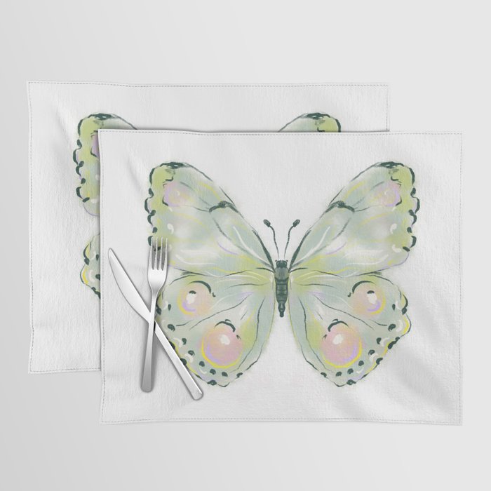 Exquisite Light Green Watercolour Butterfly Placemat Gallery Image 1