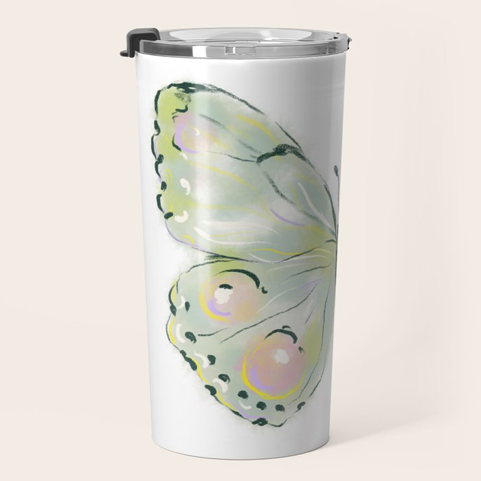 Exquisite Light Green Watercolour Butterfly Travel Mug Gallery Image 3