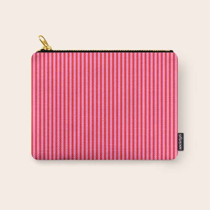 Ultra Fine Stripes Vertical Pattern in Preppy Pink and Red Carry All Pouch Gallery Image 1