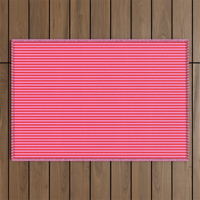 Ultra Fine Stripes Vertical Pattern in Preppy Pink and Red Outdoor Rug Gallery Image 1