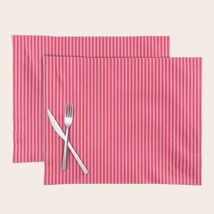Ultra Fine Stripes Vertical Pattern in Preppy Pink and Red Placemat Gallery Image 1