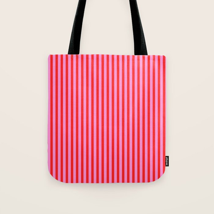 Ultra Fine Stripes Vertical Pattern in Preppy Pink and Red Tote Bag Gallery Image 1