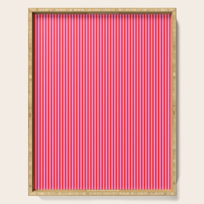 Ultra Fine Stripes Vertical Pattern in Preppy Pink and Red Serving Tray Gallery Image 1