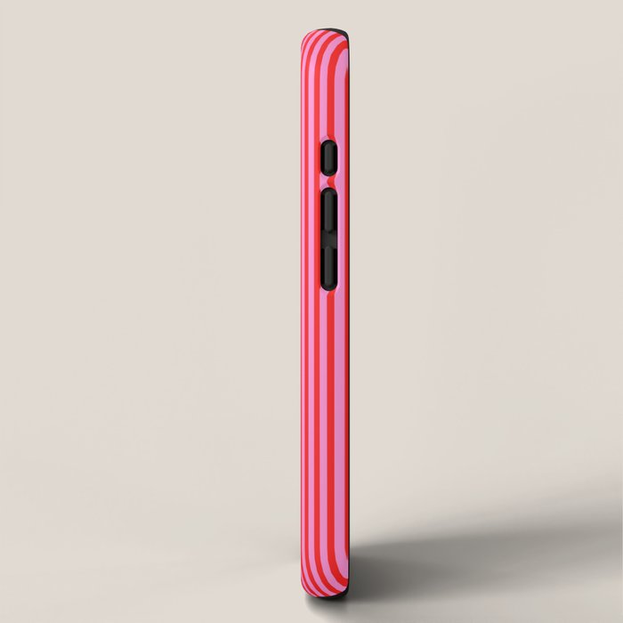 Ultra Fine Stripes Vertical Pattern in Preppy Pink and Red iPhone Case Gallery Image 2