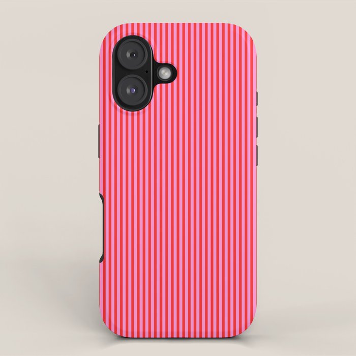 Ultra Fine Stripes Vertical Pattern in Preppy Pink and Red iPhone Case Gallery Image 1