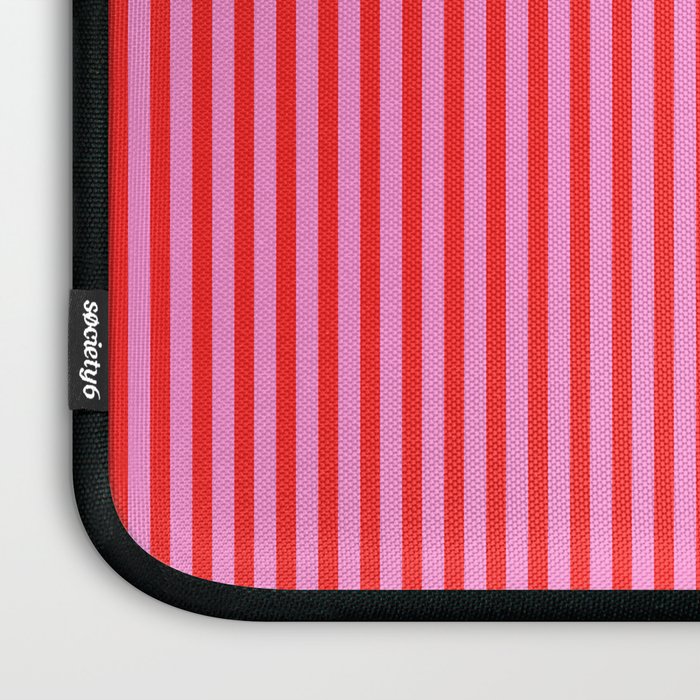 Ultra Fine Stripes Vertical Pattern in Preppy Pink and Red Laptop Sleeve Gallery Image 3