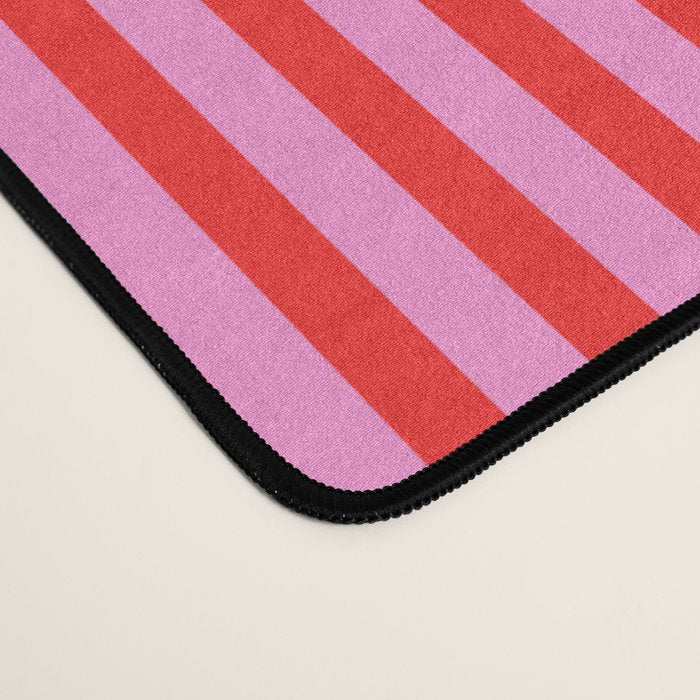 Ultra Fine Stripes Vertical Pattern in Preppy Pink and Red Desk Mat Gallery Image 4