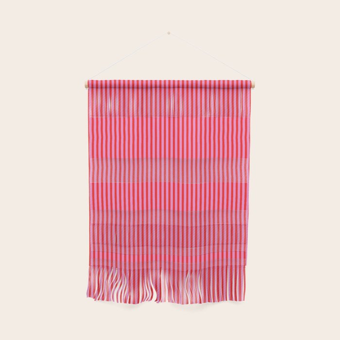 Ultra Fine Stripes Vertical Pattern in Preppy Pink and Red Wall Hanging Gallery Image 1