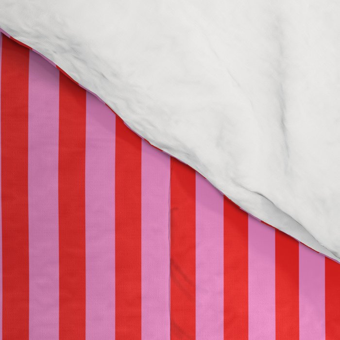 Ultra Fine Stripes Vertical Pattern in Preppy Pink and Red Comforter Gallery Image 4