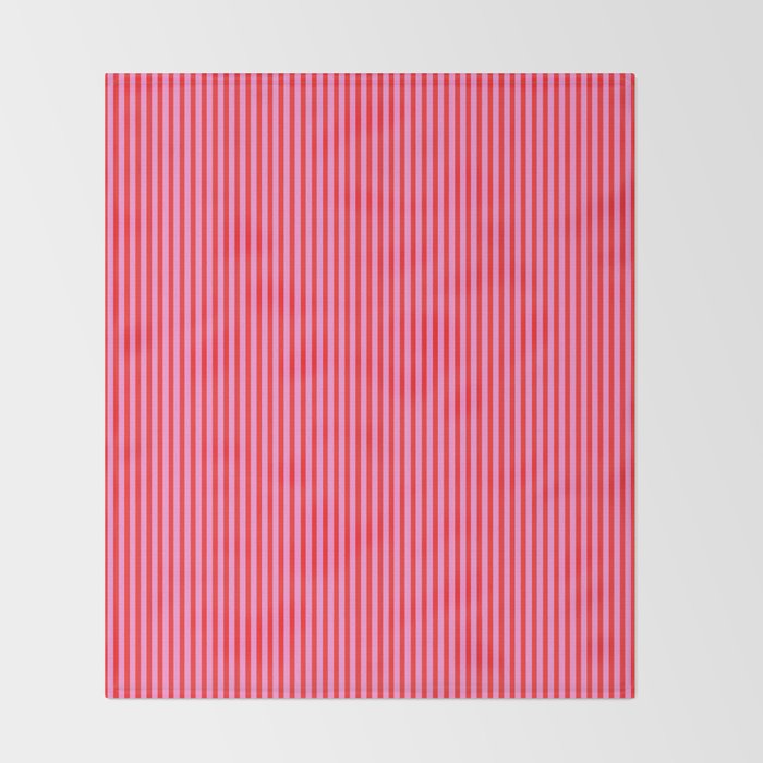 Ultra Fine Stripes Vertical Pattern in Preppy Pink and Red Throw Blanket Gallery Image 2