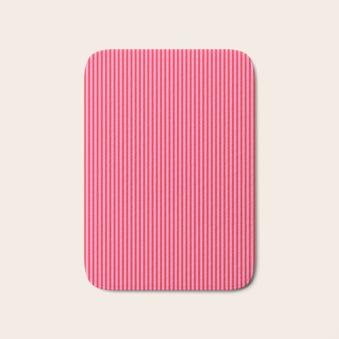 Ultra Fine Stripes Vertical Pattern in Preppy Pink and Red Bath Mat Gallery Image 1
