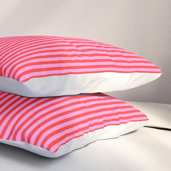 Ultra Fine Stripes Vertical Pattern in Preppy Pink and Red Pillow Sham Gallery Image 3