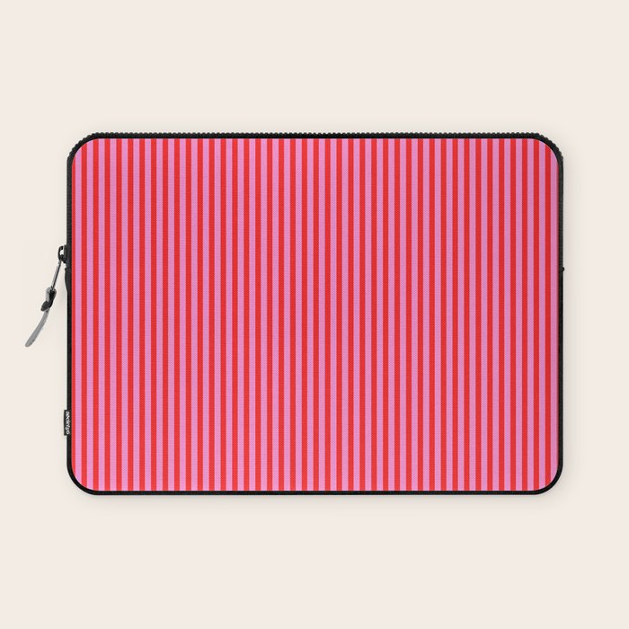 Ultra Fine Stripes Vertical Pattern in Preppy Pink and Red Laptop Sleeve Gallery Image 1