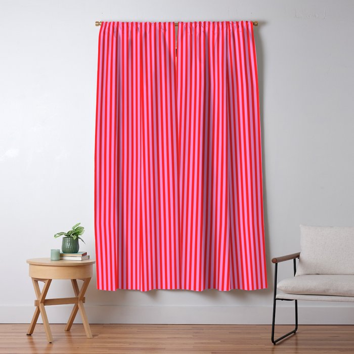 Ultra Fine Stripes Vertical Pattern in Preppy Pink and Red Window Curtain Gallery Image 1