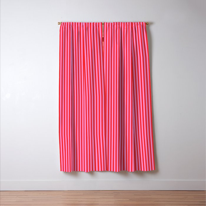 Ultra Fine Stripes Vertical Pattern in Preppy Pink and Red Window Curtain Gallery Image 3