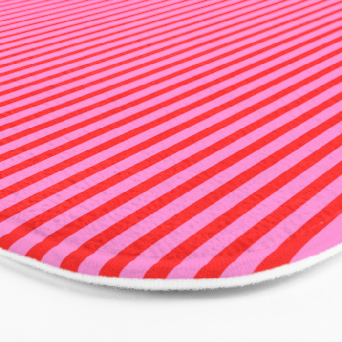 Ultra Fine Stripes Vertical Pattern in Preppy Pink and Red Bath Mat Gallery Image 3