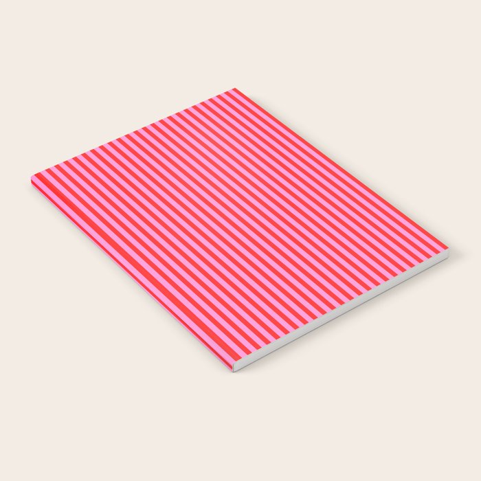 Ultra Fine Stripes Vertical Pattern in Preppy Pink and Red Notebook Gallery Image 1