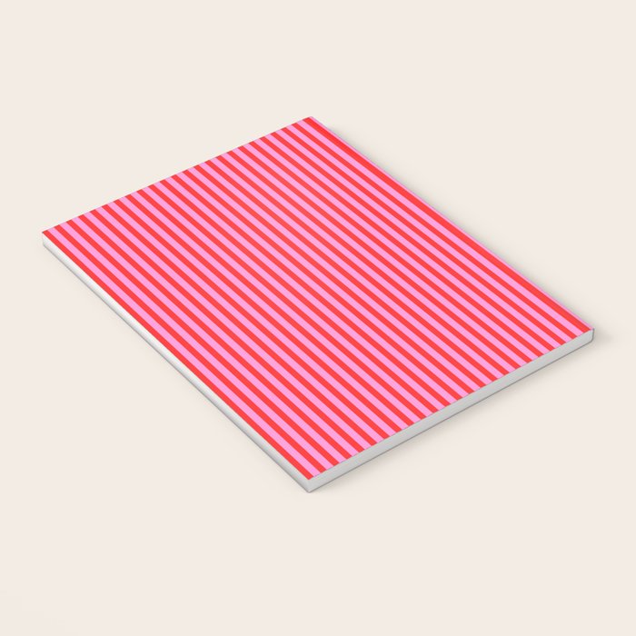 Ultra Fine Stripes Vertical Pattern in Preppy Pink and Red Notebook Gallery Image 3