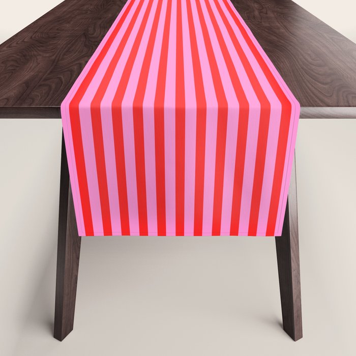 Ultra Fine Stripes Vertical Pattern in Preppy Pink and Red Table Runner Gallery Image 1