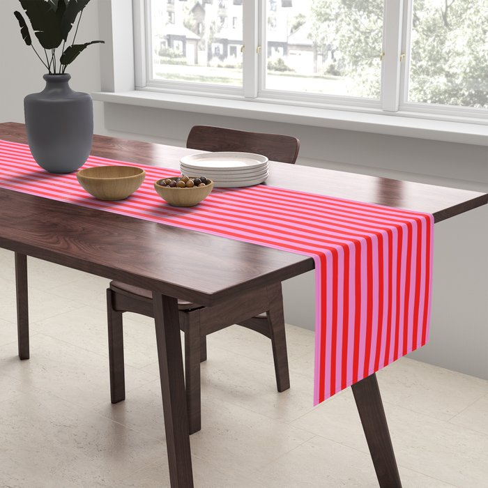 Ultra Fine Stripes Vertical Pattern in Preppy Pink and Red Table Runner Gallery Image 2