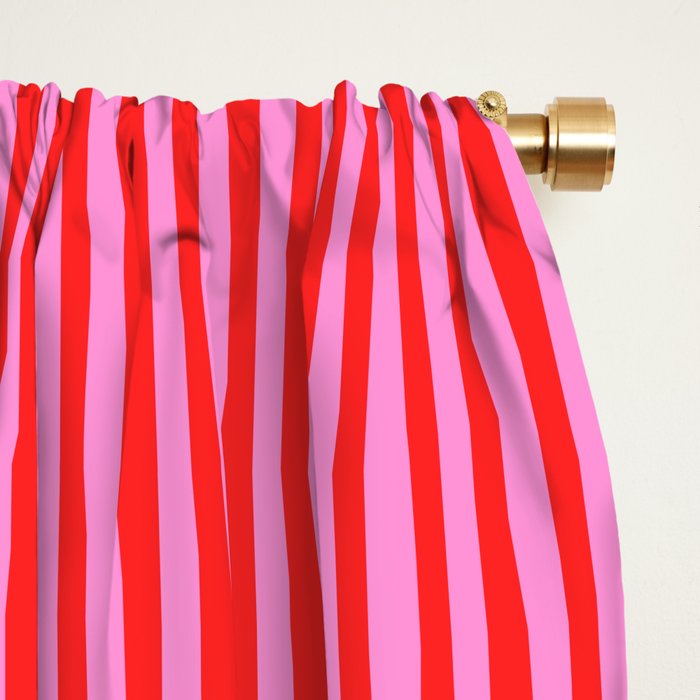 Ultra Fine Stripes Vertical Pattern in Preppy Pink and Red Window Curtain Gallery Image 2
