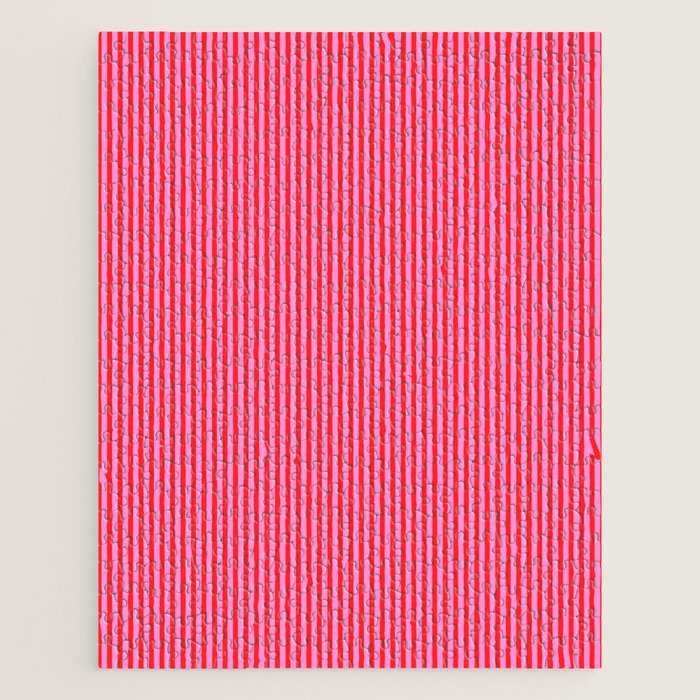 Ultra Fine Stripes Vertical Pattern in Preppy Pink and Red Jigsaw Puzzle Gallery Image 1