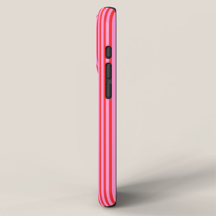 Ultra Fine Stripes Vertical Pattern in Preppy Pink and Red iPhone Case Gallery Image 2