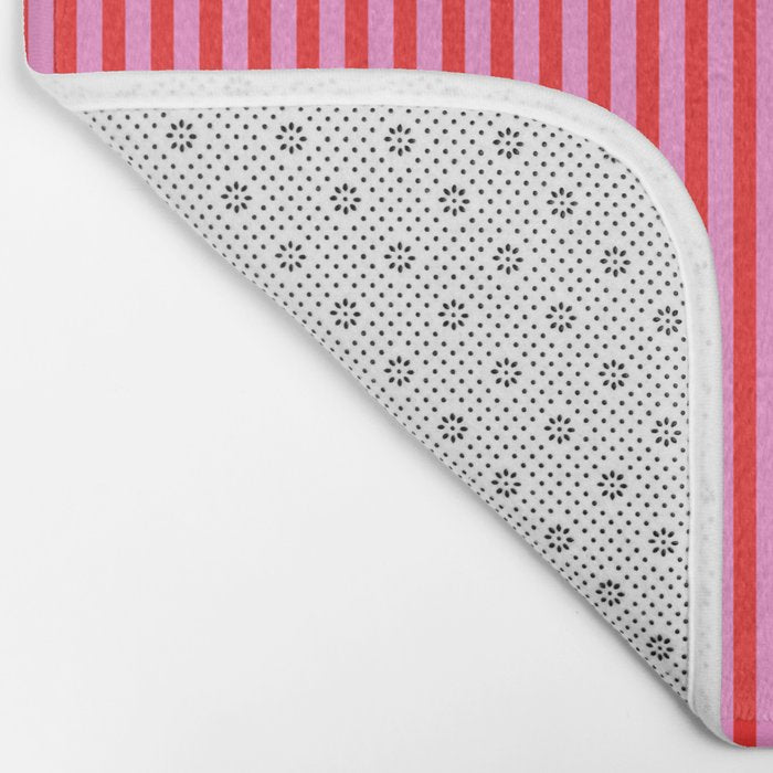 Ultra Fine Stripes Vertical Pattern in Preppy Pink and Red Bath Mat Gallery Image 2