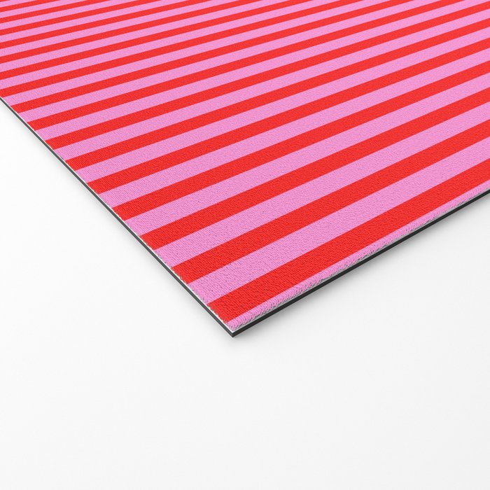 Ultra Fine Stripes Vertical Pattern in Preppy Pink and Red Welcome Mat Gallery Image 2