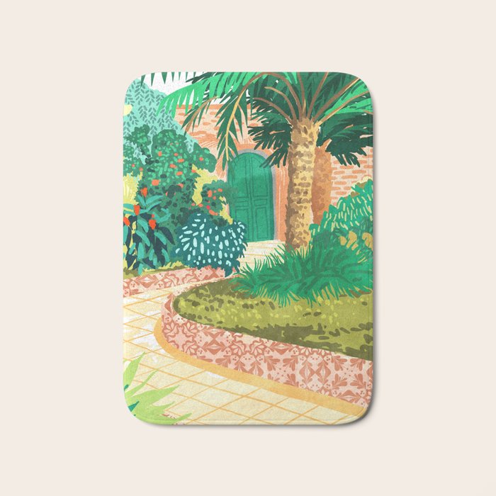 The House With The Green Door, Nature Architecture Painting, Places Stay At Home Tropical Villa Bath Mat Gallery Image 1